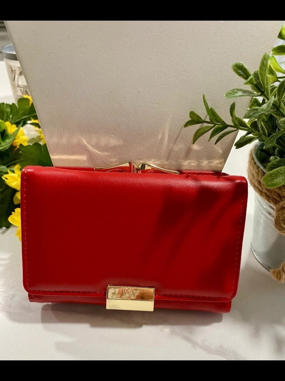 Red Women's Wallet Clutch with Gold Accent